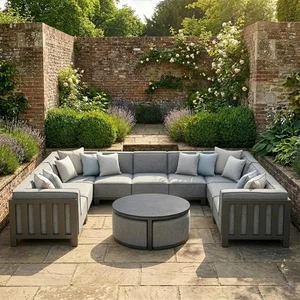 View Ibiza u shape garden sofa set - with footstool - coffee table - zinc grey