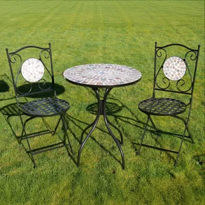 View Garden table - mosaic - black metal - round - with 2 chairs View Garden table - mosaic - black metal - round - with 2 chairs