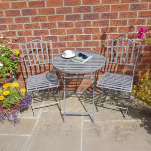 View Garden table - savannah - grey metal - round - with 2 chairs View Garden table - savannah - grey metal - round - with 2 chairs
