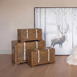View Storage trunk - set of 3 - antique brown - wood