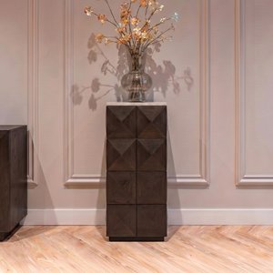 View Claremont dark wood geometric pillar with travertine top