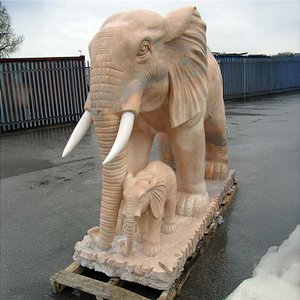 View Beige marble elephant and baby elephant statue