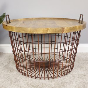 View Basket - rustic - with wood lid - metal & wood