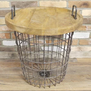 View Table - wood and metal - round - basket View Table - wood and metal - round - basket