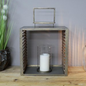 View Fir wood and metal lantern - large - set of 2