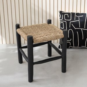 View Stool - set of 2 - square - natural and black - seagrass and teak wood View Stool - set of 2 - square - natural and black - seagrass and teak wood