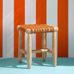 View Stool - square - orange - teak wood