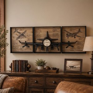 View Airplane wall clock - black - metal