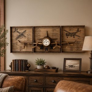 View Airplane wall clock - gold - metal