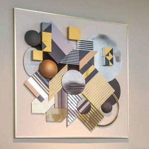 View 3d block wall art - square - black and gold