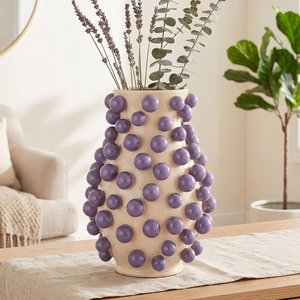 View Dotty vase - round - cream and purple - ceramic