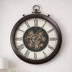 View Wall clock - with cogs - round - antique bronze - metal