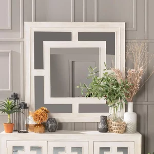 View Clearance - geo wall mirror - 120cm x 120cm - white washed mango wood