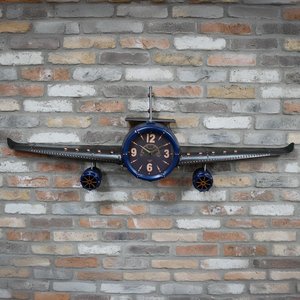 View Aeroplane wall clock - industrial style - blue & black metal