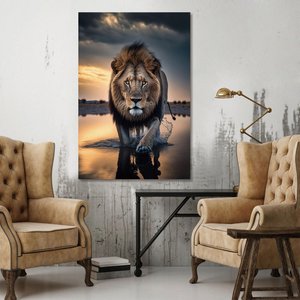 View Lion walk tempered glass wall art