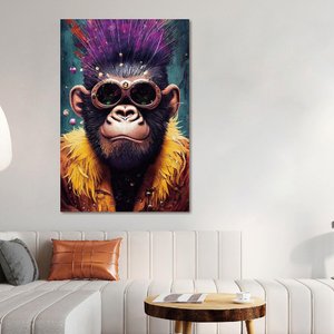 View Purple hair gorilla tempered glass wall art