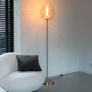 View Honeycomb floor lamp - light brown and gold - glass and metal
