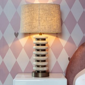View Blair table lamp - round - natural - travertine View Blair table lamp - round - natural - travertine