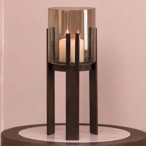 View Reese hurricane light - large - walnut - glass and mango wood