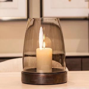 View Skye hurricane light - walnut - glass and mango wood
