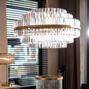 View Desire crystal and brushed gold large chandelier