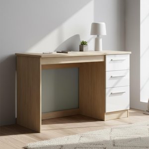 View Knightsbridge desk - 3 drawer - white gloss and light oak View Knightsbridge desk - 3 drawer - white gloss and light oak