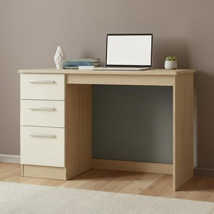 View Knightsbridge desk - 3 drawer - cream gloss and light oak View Knightsbridge desk - 3 drawer - cream gloss and light oak