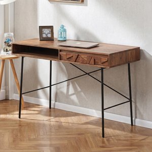 View Axis acacia wood writing desk - 1 drawer - geometric