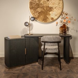 View Cambon dark oak and brass curved writing desk