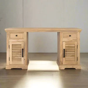 View Jaylene desk - mango wood - louvered - double pedestal