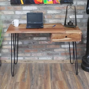 View Office desk - 1 drawer - hairpin leg - natural and black - acacia wood and metal