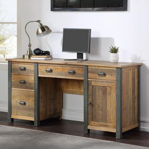 View Urban elegance reclaimed wood twin pedestal home office desk