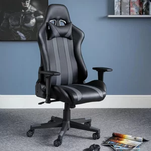 View Meteor gaming swivel chair - black and grey - faux leather and metal View Meteor gaming swivel chair - black and grey - faux leather and metal
