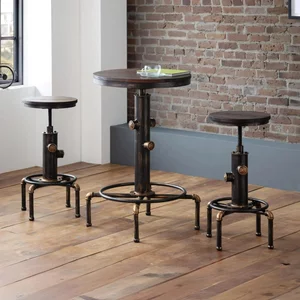 View Rockport round bar set - rustic elm - industrial - with 2 stools