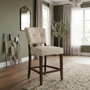 View Oakridge counter stool - set of 2 - beige bison fabric - dark oak