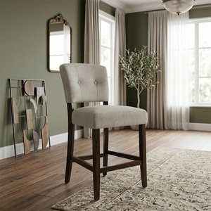 View Oakridge counter stool - set of 2 - beige fabric - dark oak