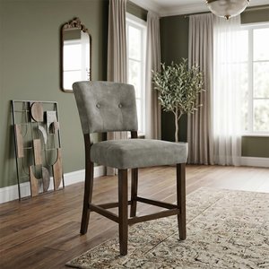 View Oakridge counter stool - set of 2 - grey bison fabric - dark oak