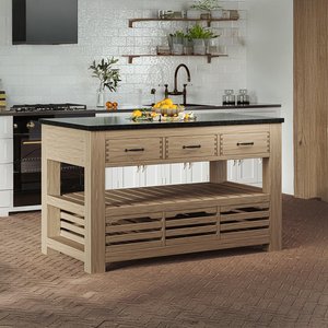 View Oak kitchen island - 3 drawer - black granite top