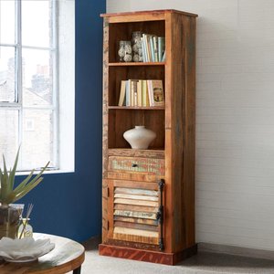 View Coastal bookcase - 1 drawer - narrow - with cupboard - reclaimed wood