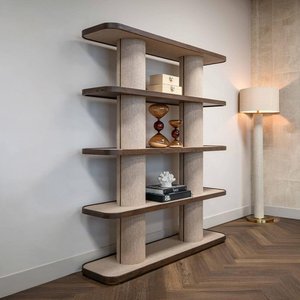 View Willox curved open shelving unit - beige and brown - oak