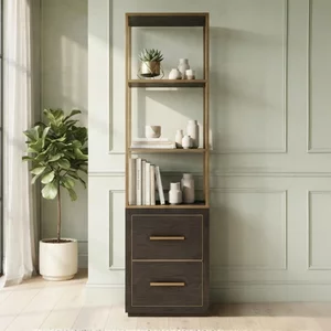 View Carter shelving unit - 2 drawer - brown - oak and metal