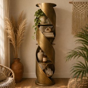 View Swirl shelving unit - round - antique gold - metal