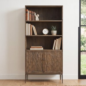 View Tacca carved bookcase - 2 door - brown - distressed wood and metal