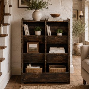 View Unique one of a kind - distressed bookshelf - rich dark - wooden
