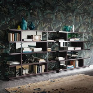 View Heritage open bookcase - with glass - dark velvet birch high gloss
