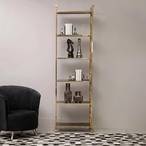 View Horizon bookcase - black glass with gold metal
