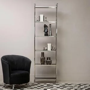 View Horizon bookcase - black glass with silver metal