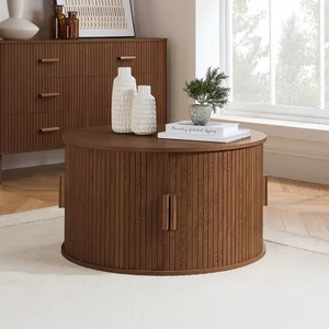 View Axel coffee table - round - 2 door - walnut fluted View Axel coffee table - round - 2 door - walnut fluted