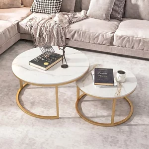 View Portafino coffee tables - set of 2 - round - kass gold marble effect and gold