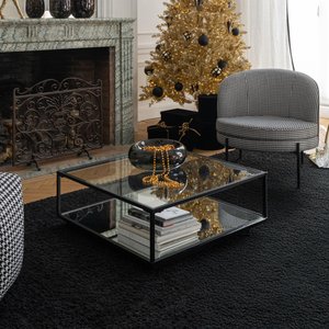 View Coffee table - square - large - mirrored and black metal View Coffee table - square - large - mirrored and black metal